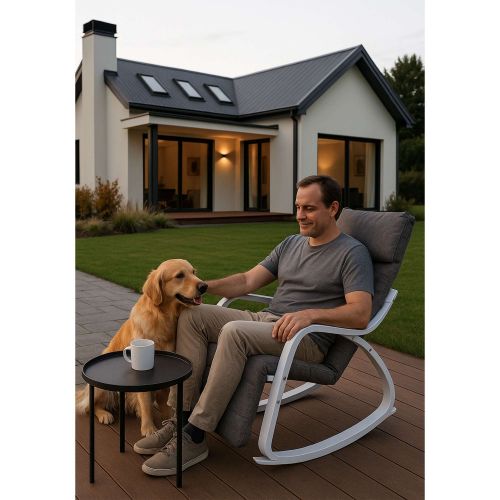 картинка Кресло-качалка SMART, ткань, серый/белый