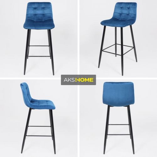 картинка Стул барный Stella, синий, велюр картинка Стул барный Stella, синий, велюр