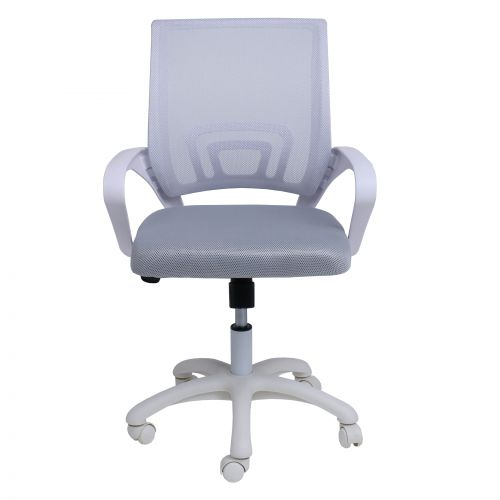 картинка Кресло рабочее, поворотное RICCI NEW, white, ткань/сетка, светло-серый