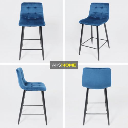 картинка Стул барный Mia, синий, велюр