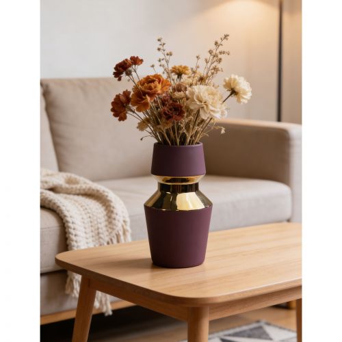 картинка Ваза керамическая ASTOR, фиолетовый+золото, 11*20см