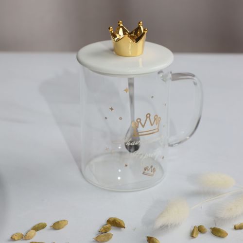 картинка Чашка PRETTY с крышкой, стекло, прозрачный, 400 мл