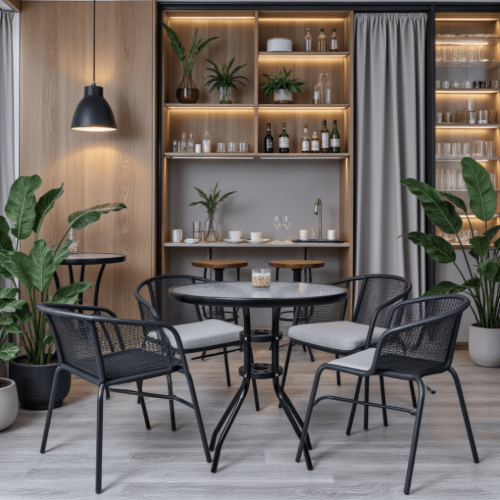 картинка Стол садовый VERONA, 80*73, сталь-черная/закаленное стекло 5мм