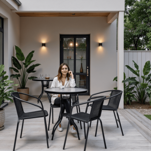 картинка Стол садовый VERONA, 80*73, сталь-черная/закаленное стекло 5мм