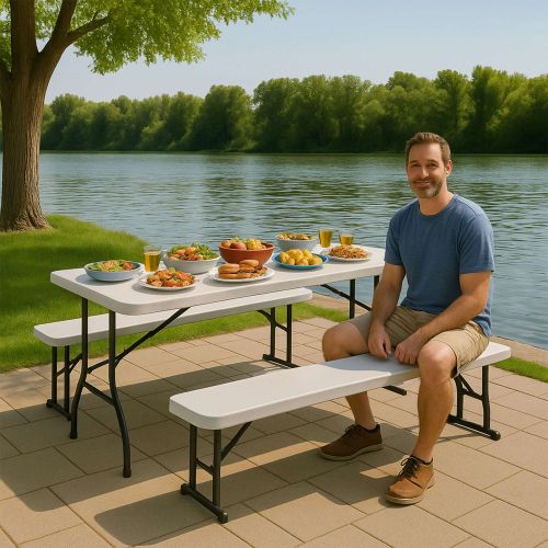 картинка Стол садовый складной, белый, hdpe-пластик, длина 152 см