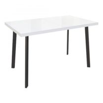Стол раздвижной Фин, 120(152)*70, белый, закаленное стекло + лдсп, цвет опоры черный фотография