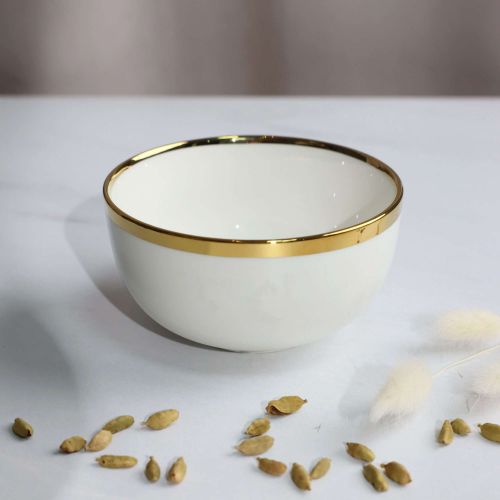картинка Тарелка глубокая MOONSHINE, керамика, белый+золото, 13*6,8см