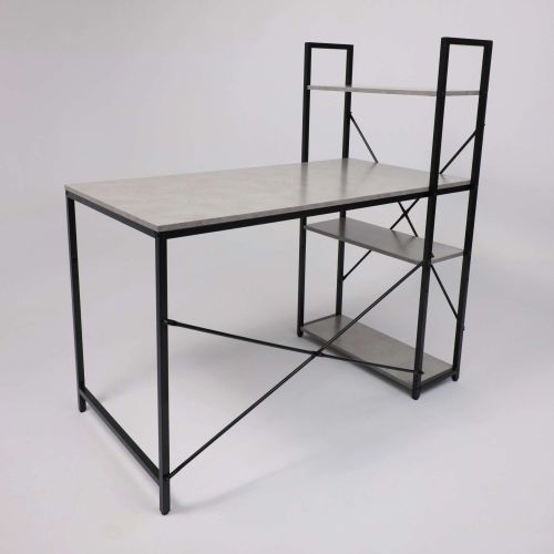 картинка Стол письменный ONYX, со стеллажом, бетон/черный металл, 1200*600*750(1220)