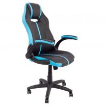 Кресло поворотное Fenix, голубой + черный, экокожа фотография