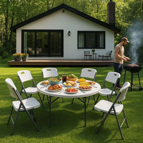 картинка Стол садовый складной, белый, hdpe-пластик, круглый