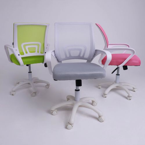 картинка Кресло рабочее, поворотное RICCI NEW, white, ткань/сетка, светло-серый
