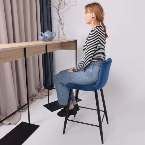 картинка Стул барный Mia, синий, велюр