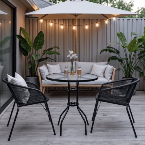 картинка Стол садовый VERONA, 60*73, сталь-черная/закаленное стекло 5мм