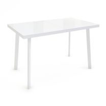 Стол раздвижной Фин, 120(152)*70, белый, закаленное стекло + лдсп, цвет опоры белый фотография