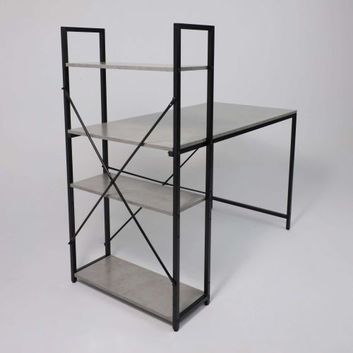 картинка Стол письменный ONYX, со стеллажом, бетон/черный металл, 1200*600*750(1220)
