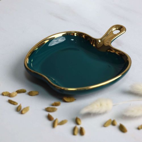 картинка Блюдо фигурное MOONSHINE, керамика, темно-зеленый+золото, 18см