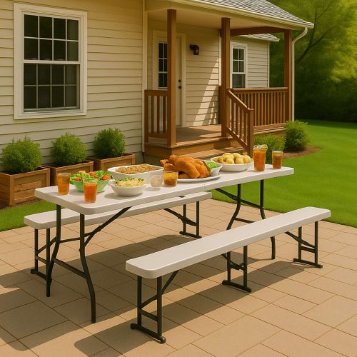 картинка Стол садовый складной, белый, hdpe-пластик, длина 180 см