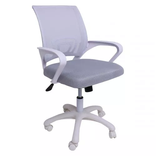 картинка Кресло рабочее, поворотное RICCI NEW, white, ткань/сетка, светло-серый