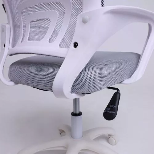 картинка Кресло рабочее, поворотное RICCI NEW, white, ткань/сетка, светло-серый