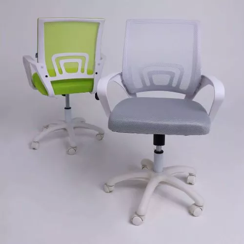 картинка Кресло рабочее, поворотное RICCI NEW, white, ткань/сетка, светло-серый